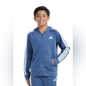 Adidas Boys Tricot Tracksuit Jacket Jogger Pant Set Blue with White Stripes